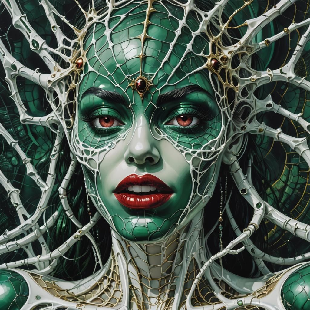 Sci-Fi Portrait of Emerald Humanoid Face