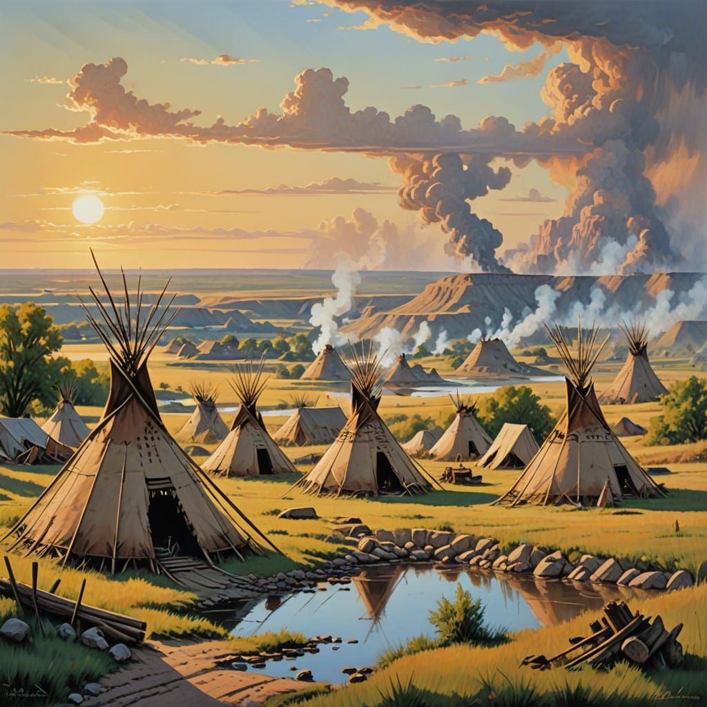 River Village in the Style of Carl Bodmer