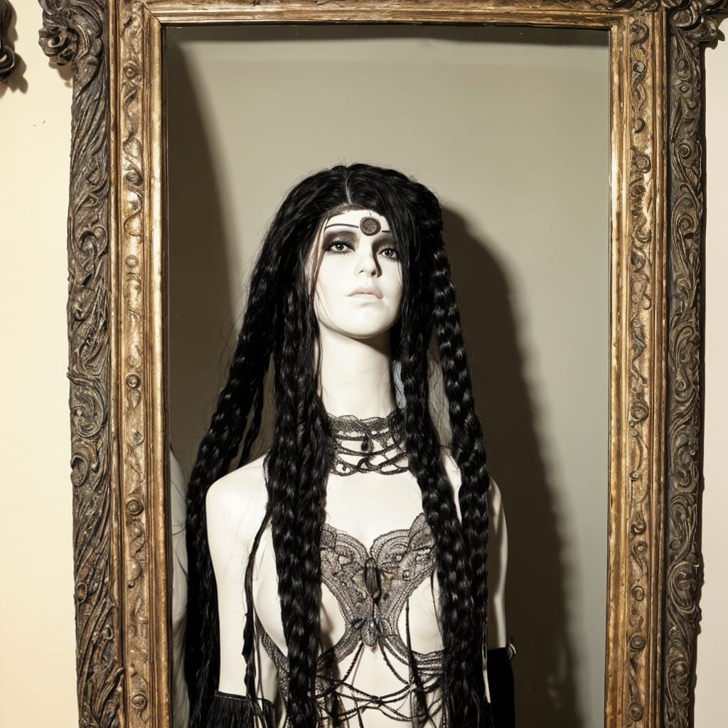 Haunted Gothic Mannequin with Moths in Braids