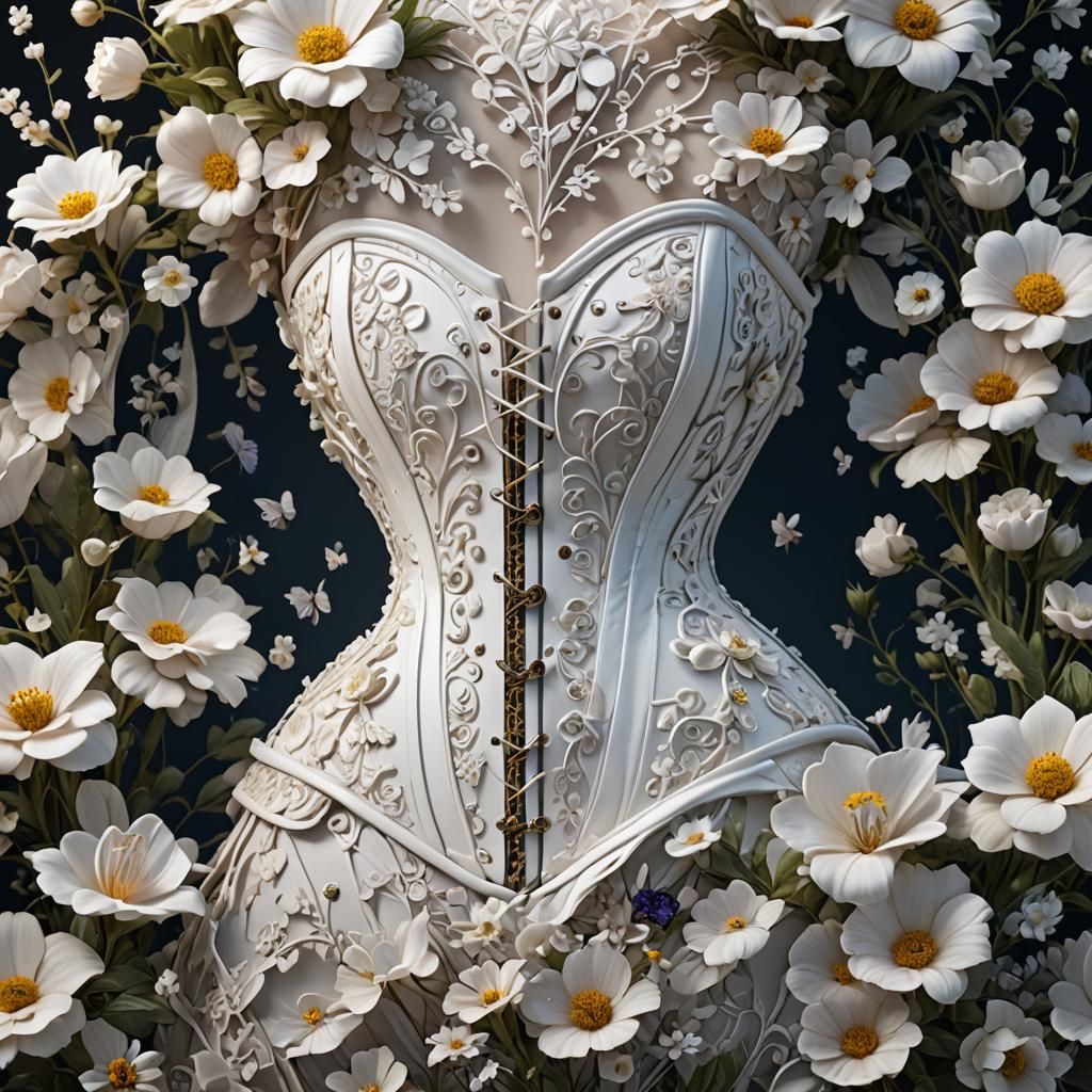 Flowery White Corset: Detailed Matte Painting