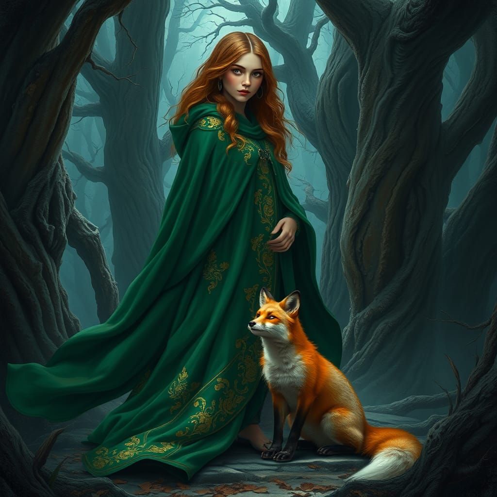 Enchanted Forest: Woman and Fox in Digital Art