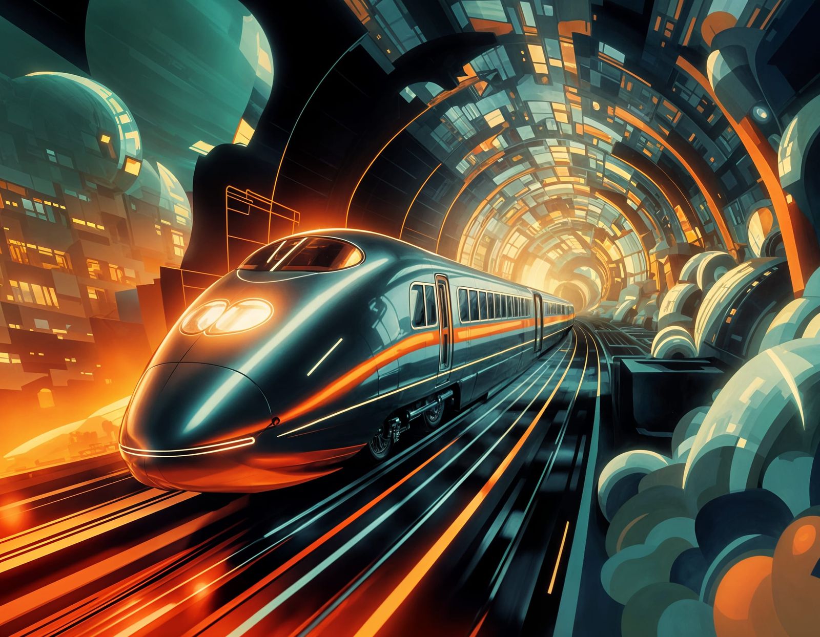 Retrofuturistic Art Deco Train Poster