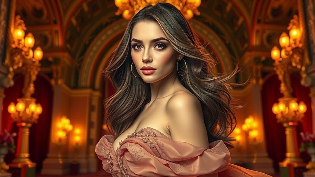 Elegant Woman with Luminous Skin in Dreamlike Setting