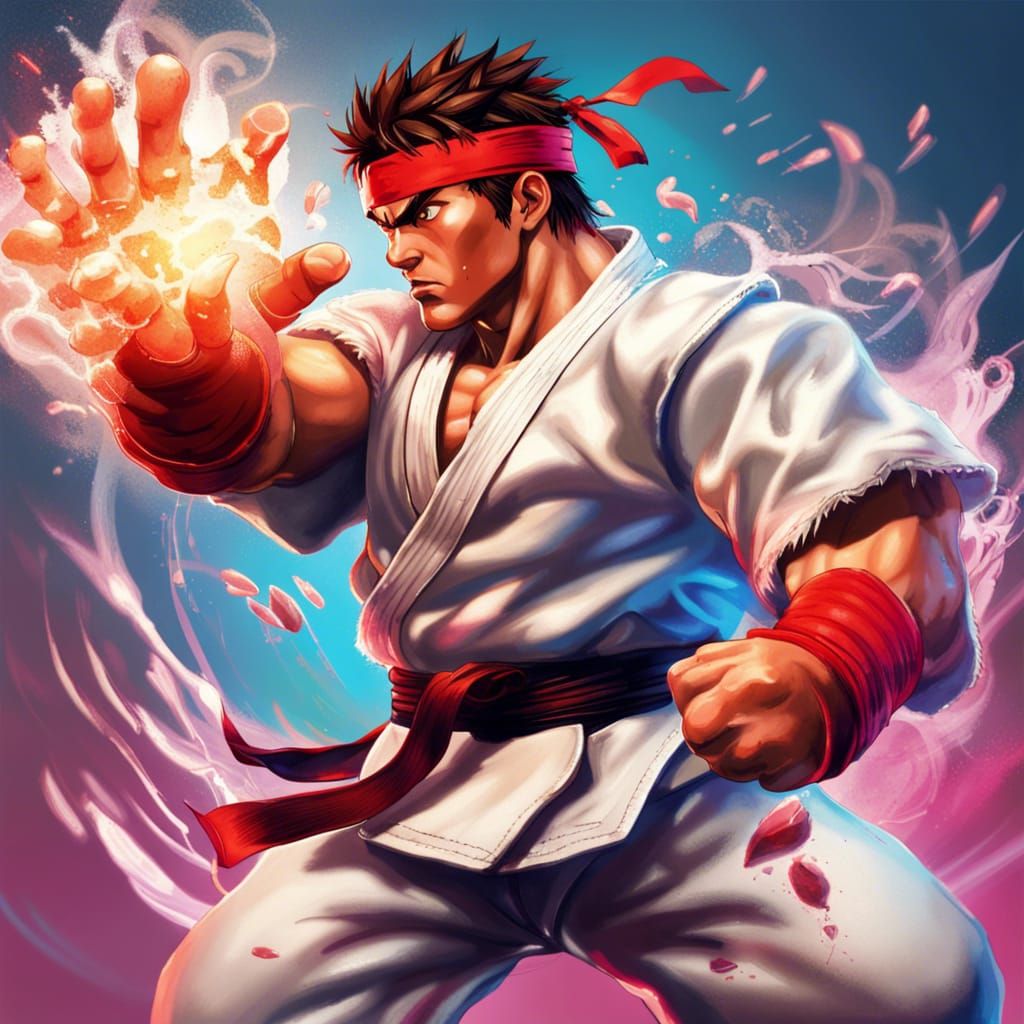 Ryu's Hadoken: Hyperrealistic Comic Style Splash Art