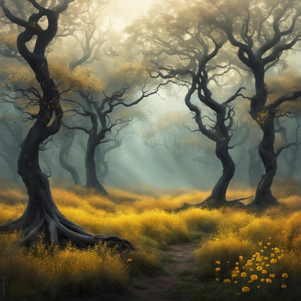 Surreal Yin-Yang Landscape with Forest and Meadow