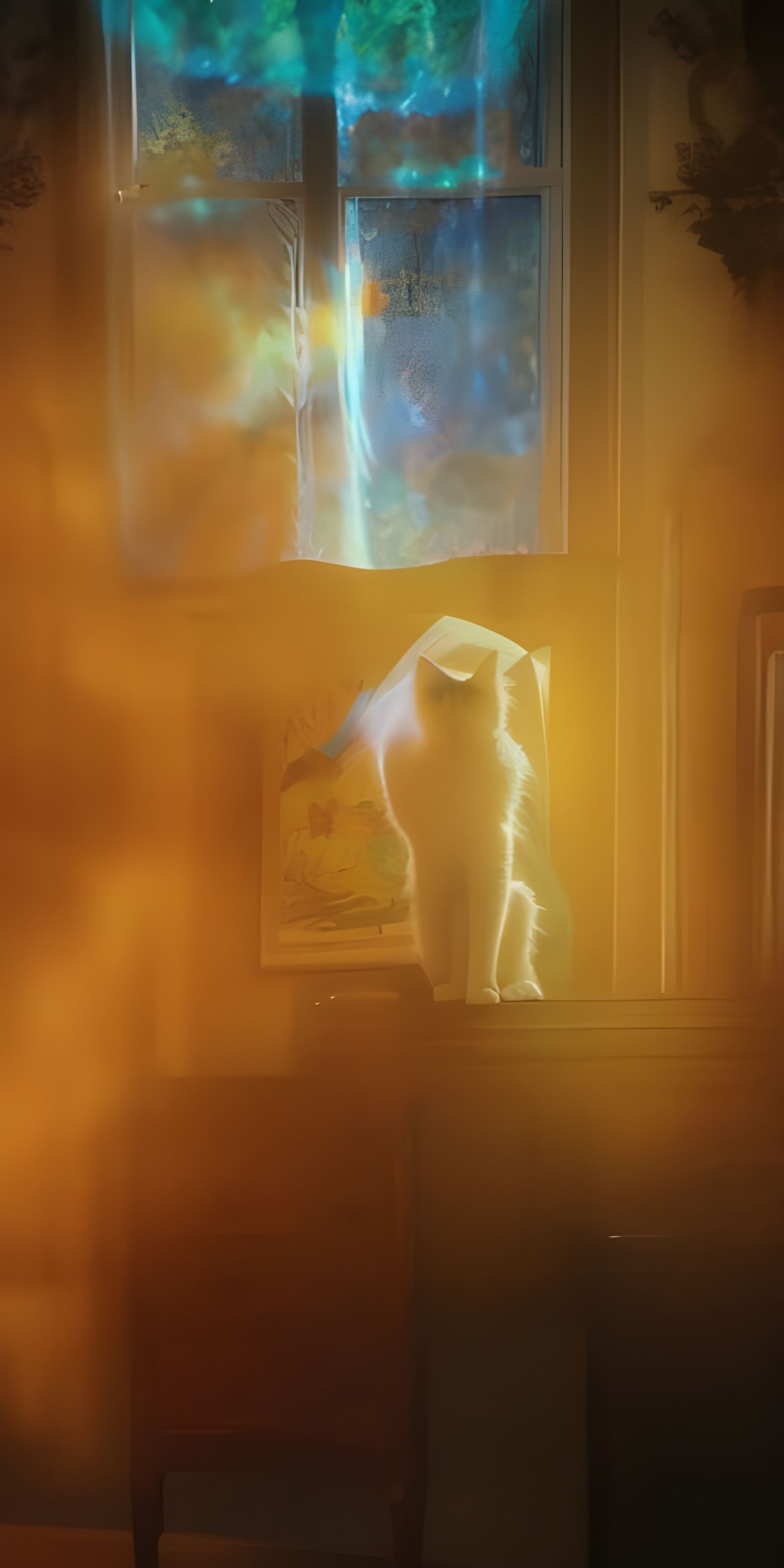 Cats on Antique Furniture in Dreamlike Abstract Style