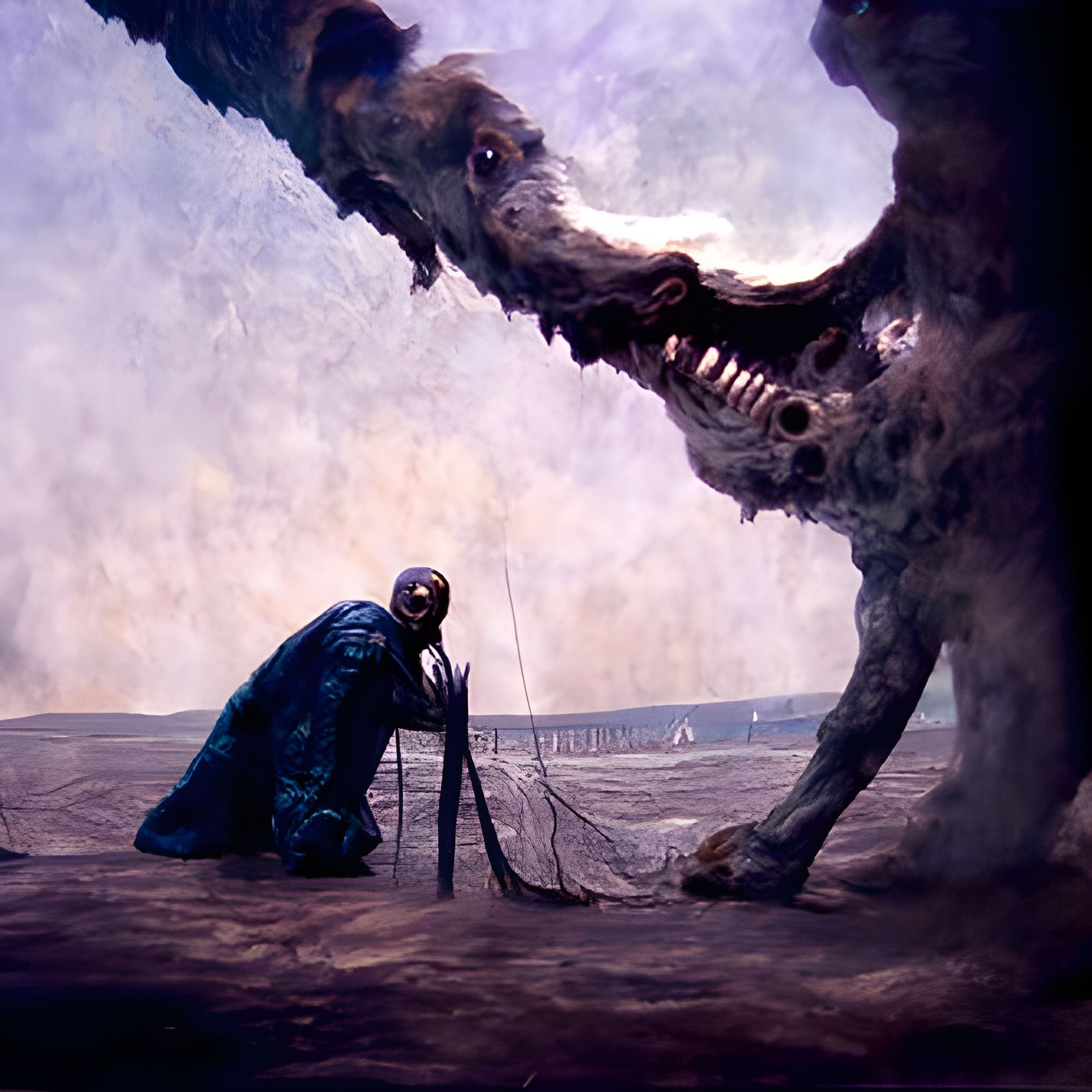 Horrific Leviathan Confronts Goliath in Beksinski Style