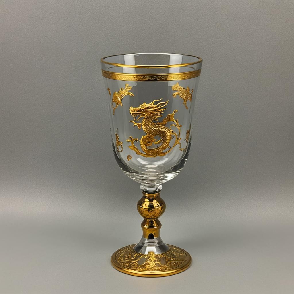 Ornate Chalice with Gold Dragon Etching