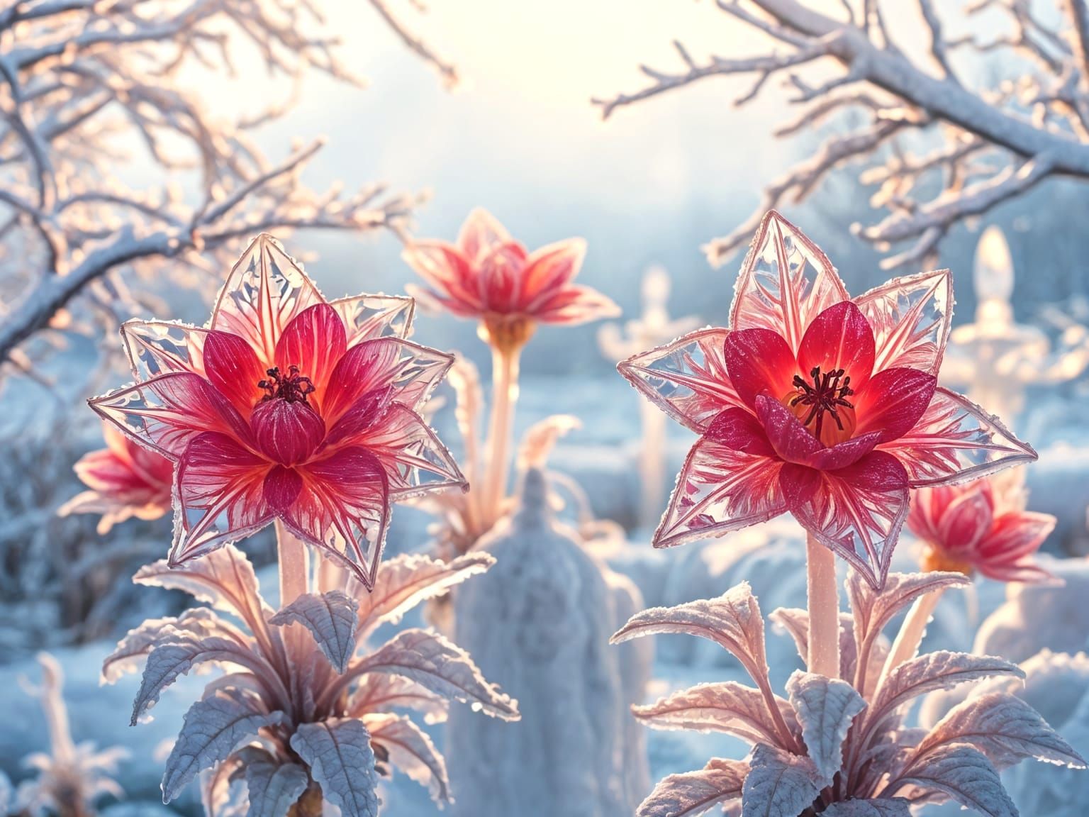 Winter Garden of Frozen Blooms in High Definition