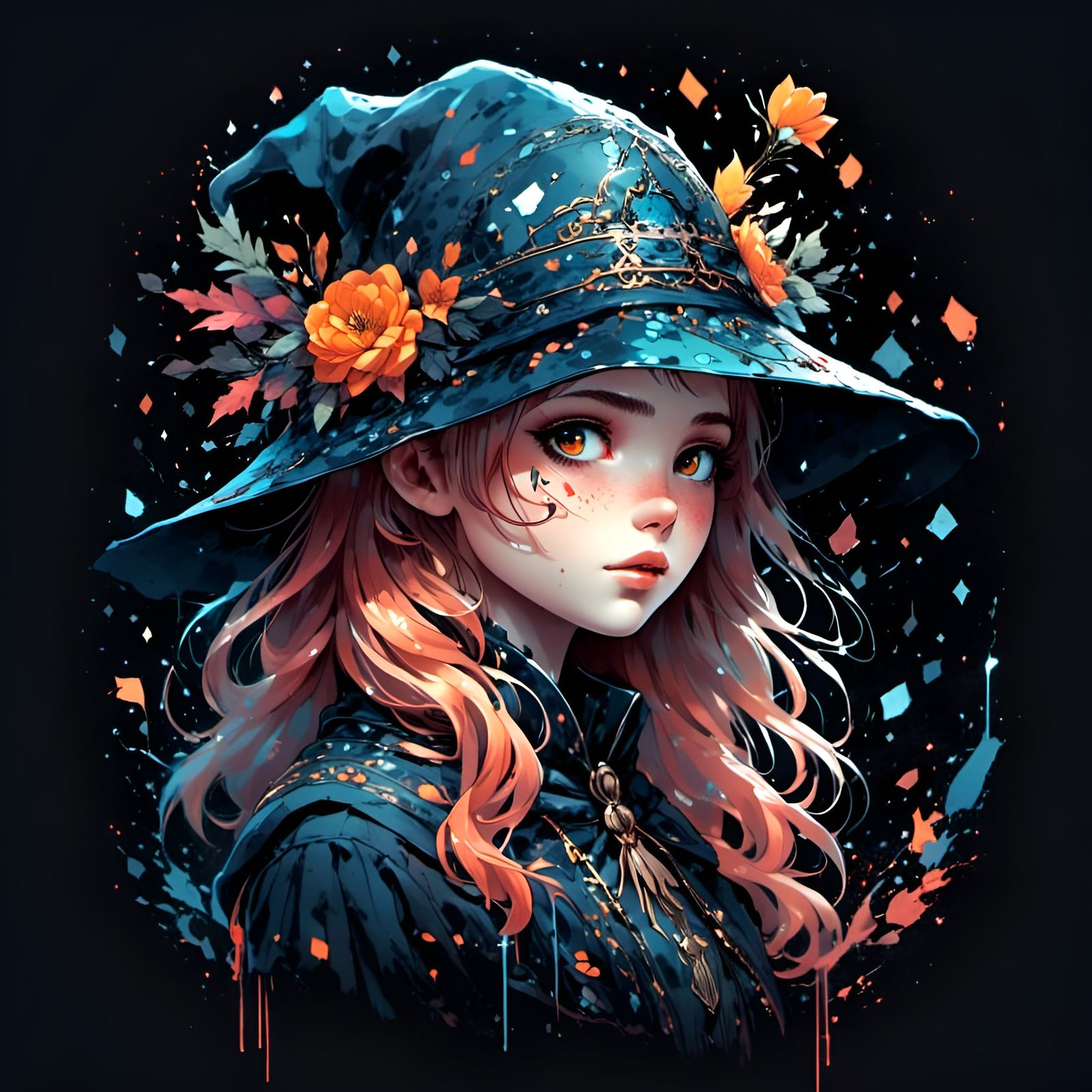 Charming Sorceress Portrait in Luminous Ink Art