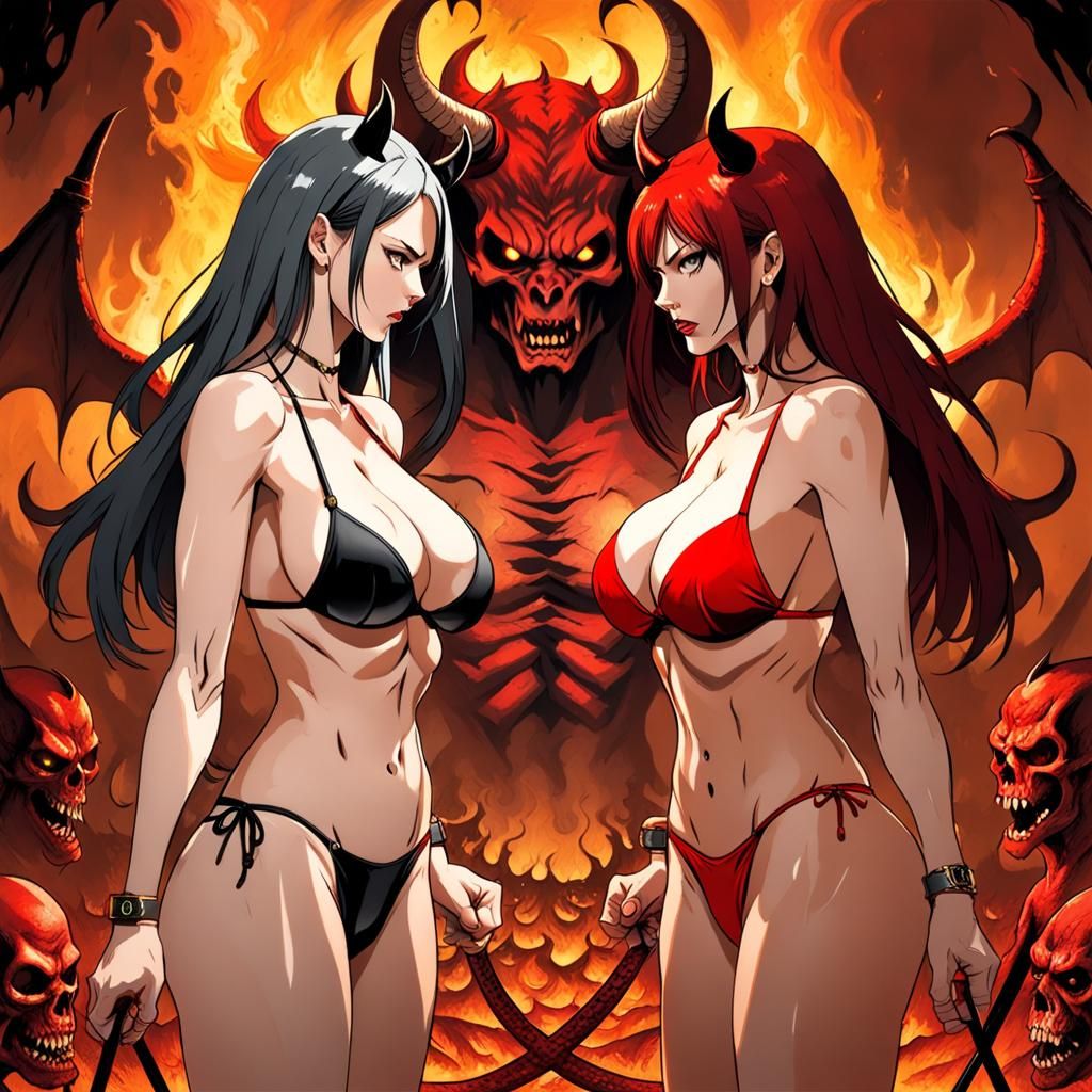 Bikini Staredown in Hell: A Devilish Catfight