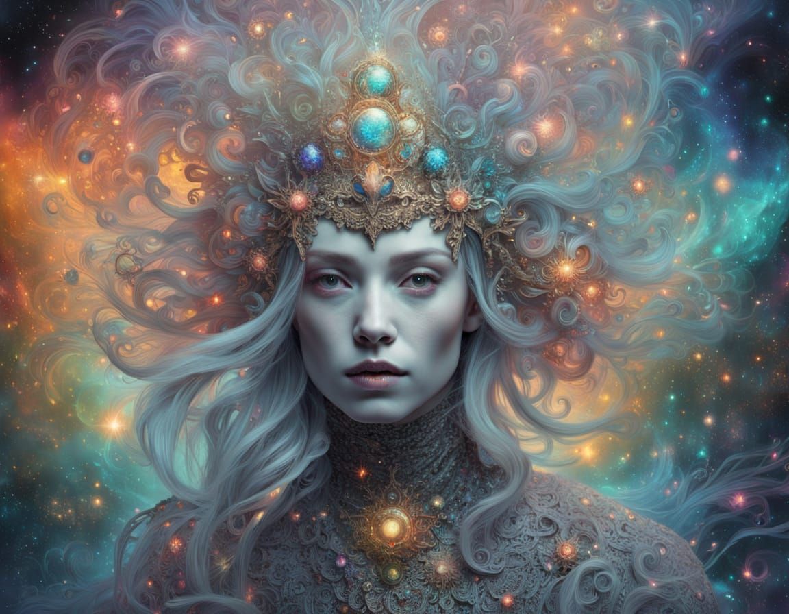 Alien Queen in Nebula: Surrealist Portrait