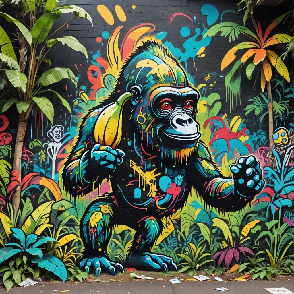 Humorous Alien and Gorilla in Street Art Style
