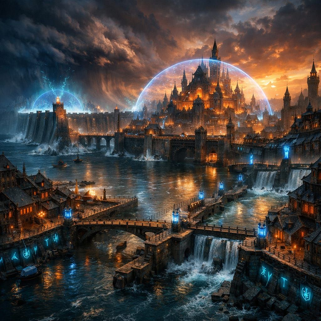 Dark Fantasy Cityscape: Fortified Urban Life