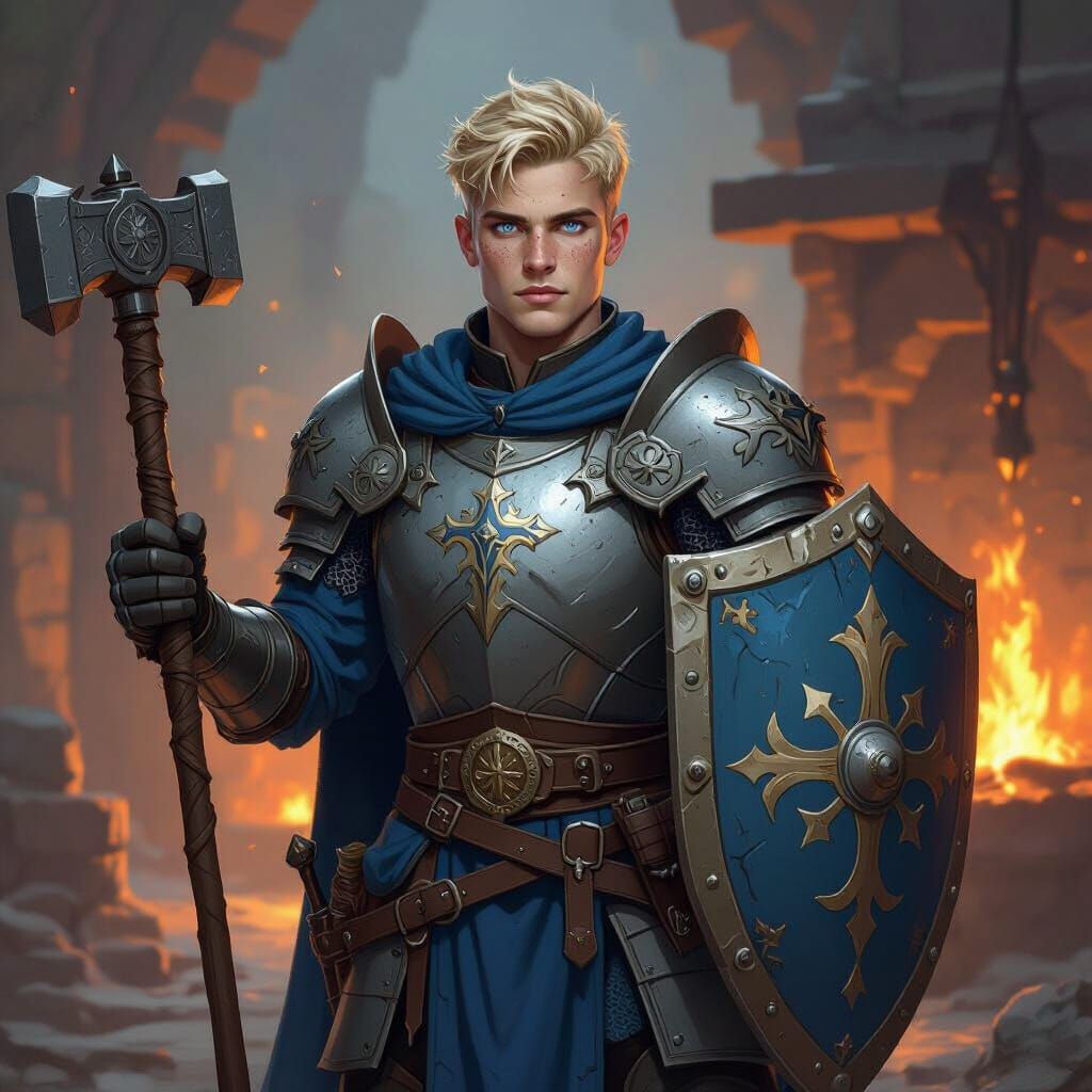 Knight in Plate Armor with Warhammer and Shield