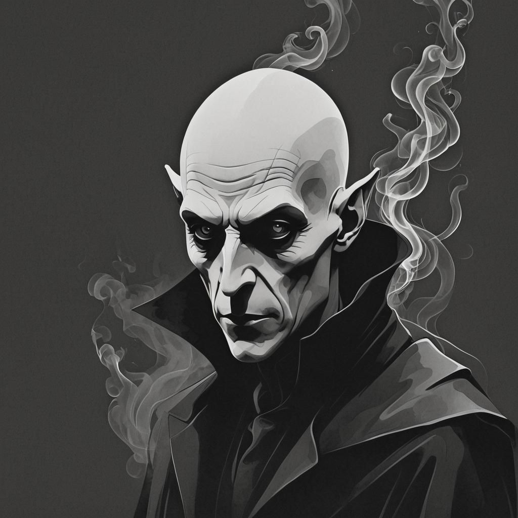 Nosferatu in High-Contrast Black and White Digital Illustrat...