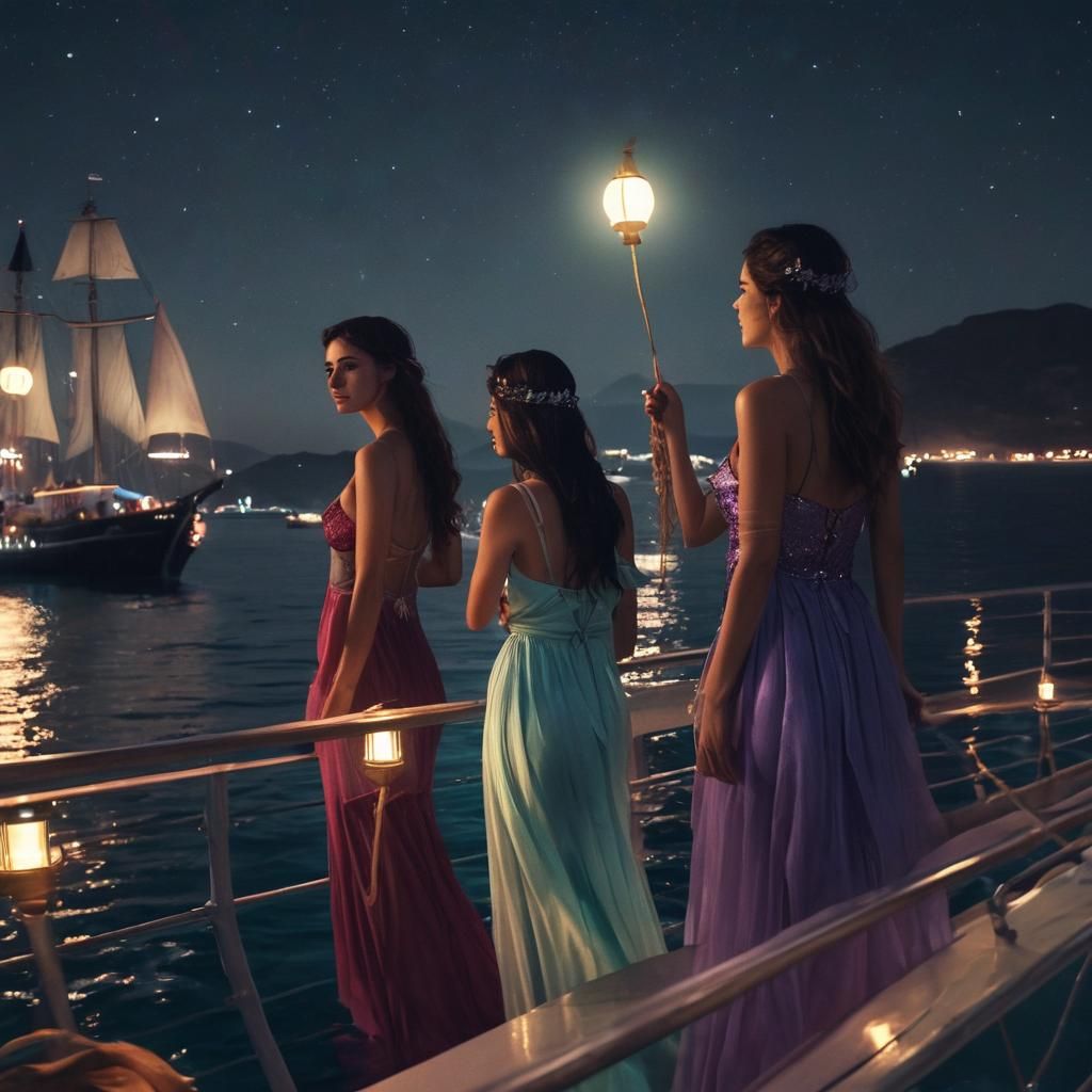 Magical Ferry Sailing to Rhodes: Digital Art