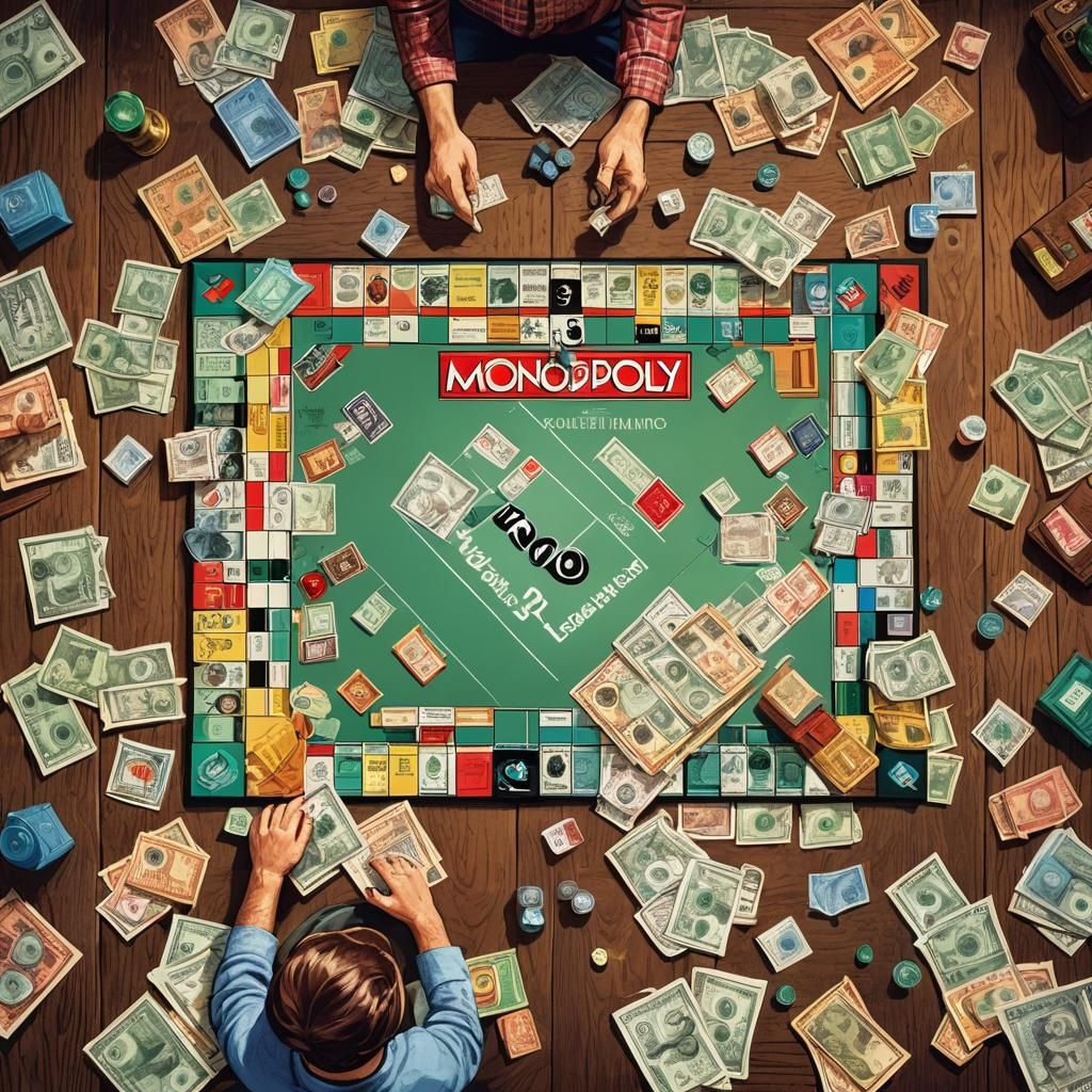 Man Playing Monopoly in Retro Comic Style