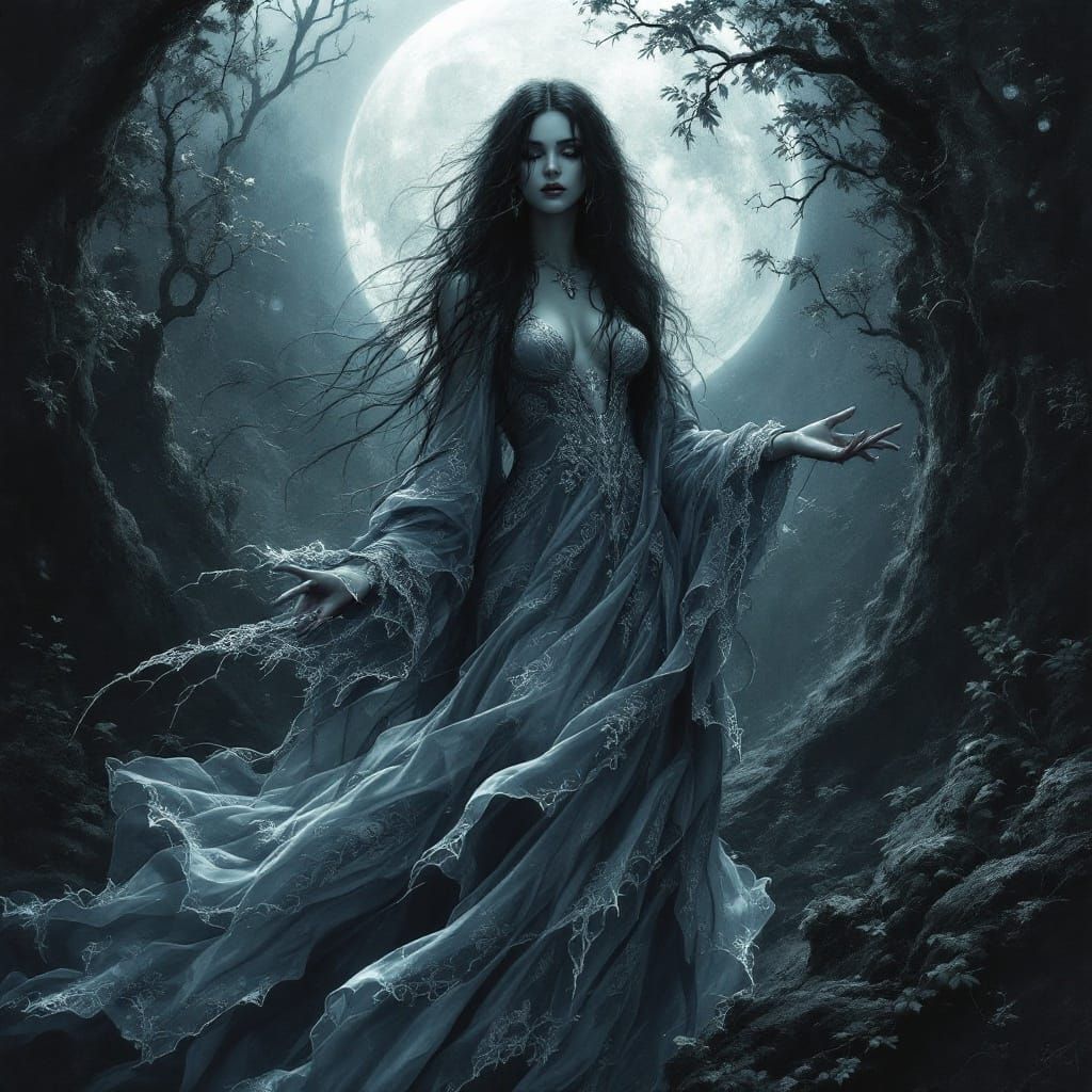 Ethereal Gothic Woman in Soft Focus, Inspired by James Jean