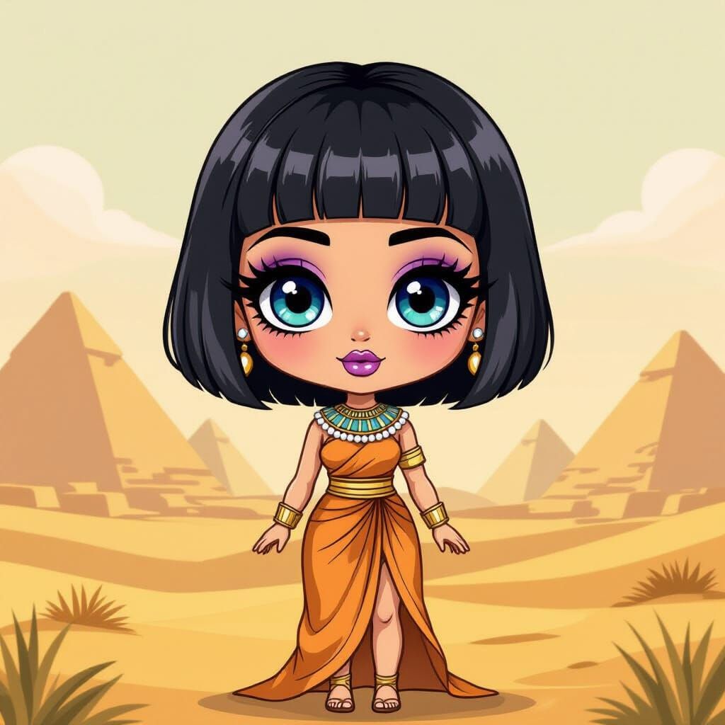 Chibi Egyptian Doll with Big Eyes in Digital Art Style