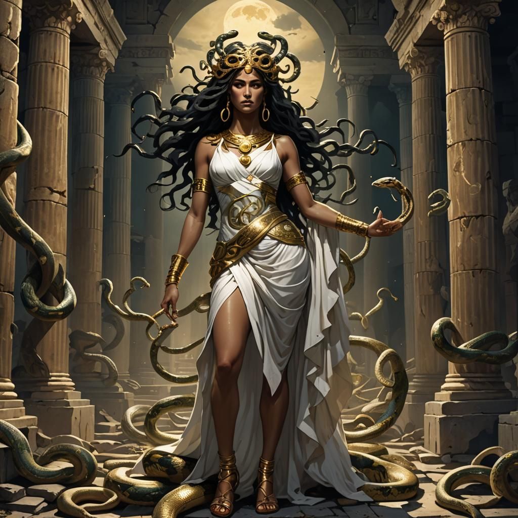 Menacing Medusa in Ruined Temple Concept Art