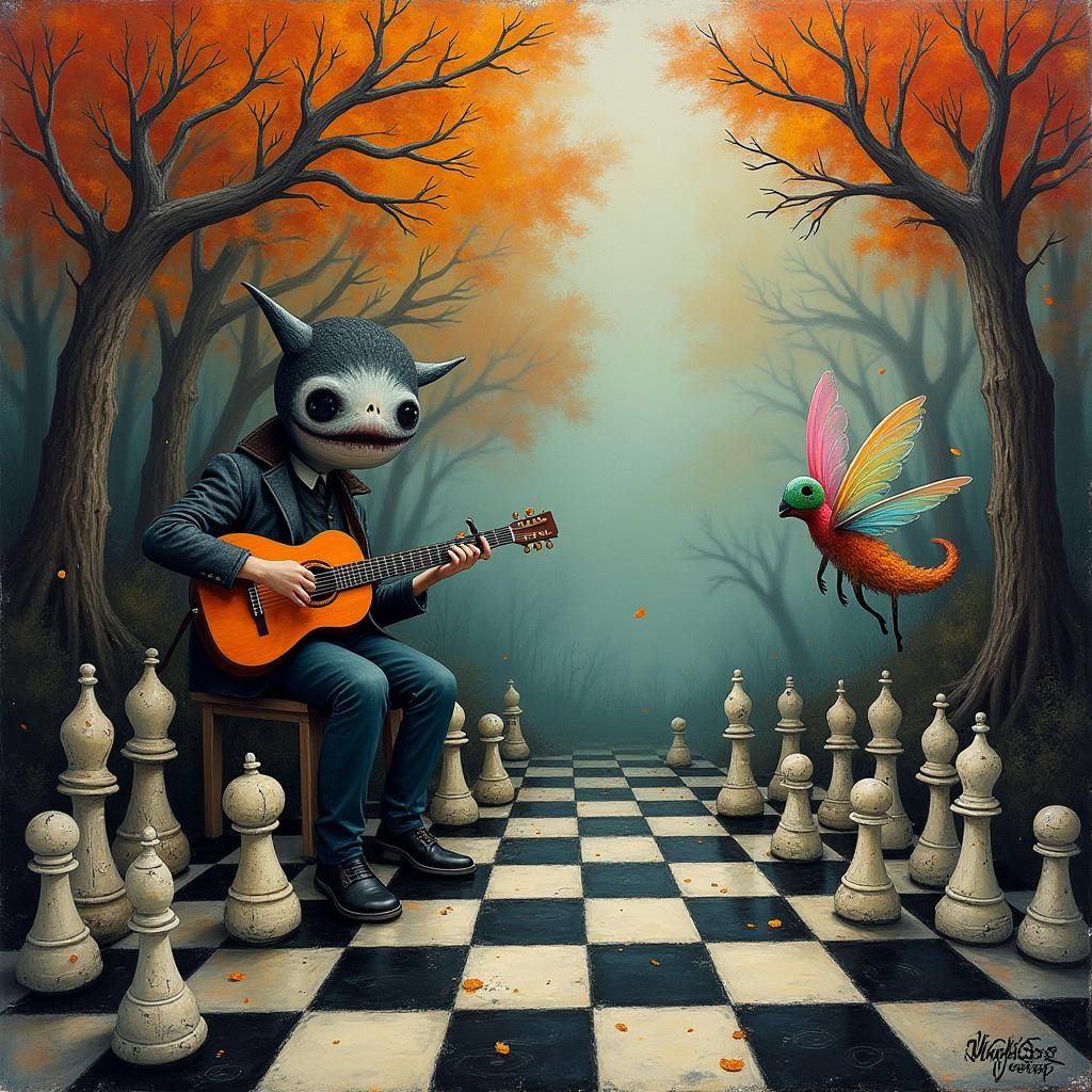 Surreal Chess Wonderland Inspired by Child's Drawing