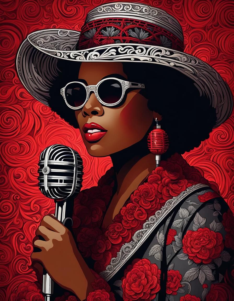 Singer in Red: Zentangle Portrait in Stagescape