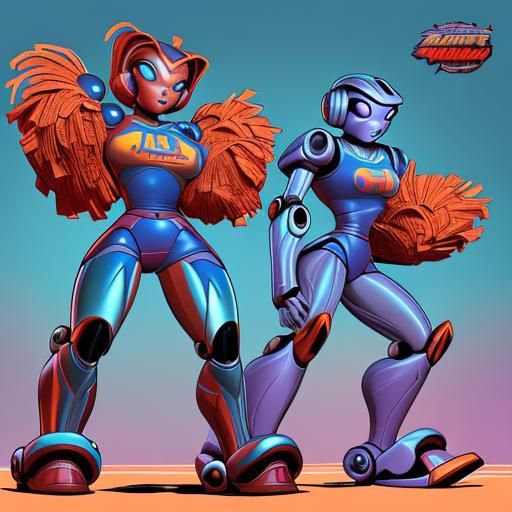Cheerleader Robots in Comic Book Art Style
