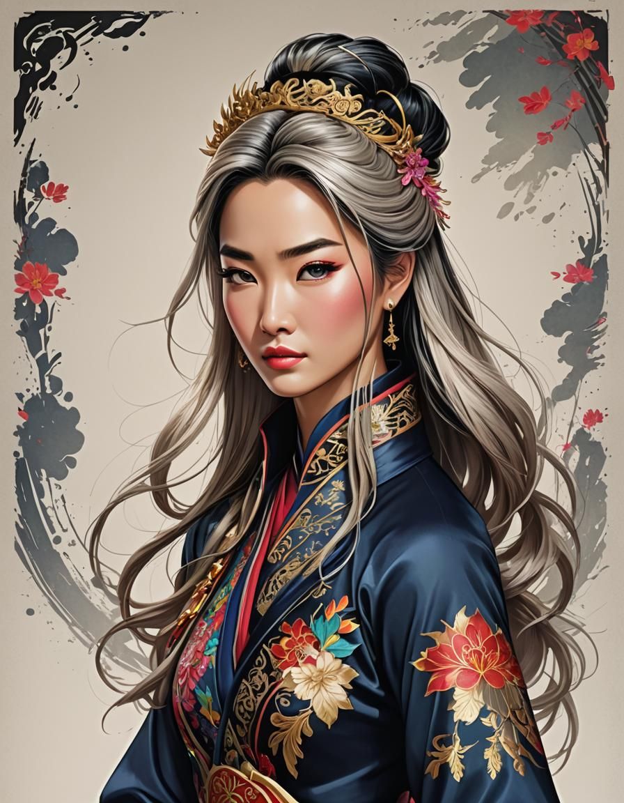 Mulan Portrait in Sticker Style