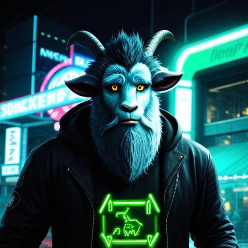 Neon Bearded Billy Goat Gruff Character