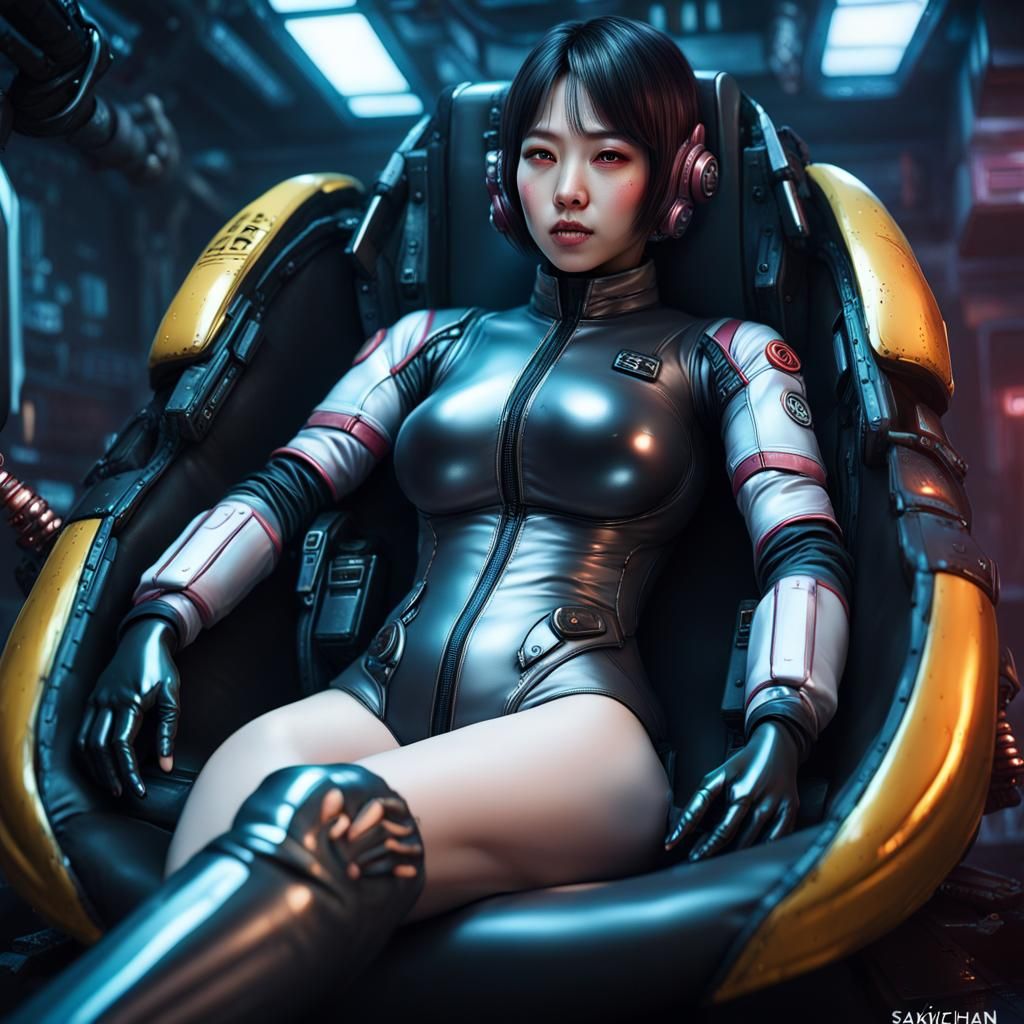 Korean Pilot in Cyberpunk Spaceship, Photorealistic 8k