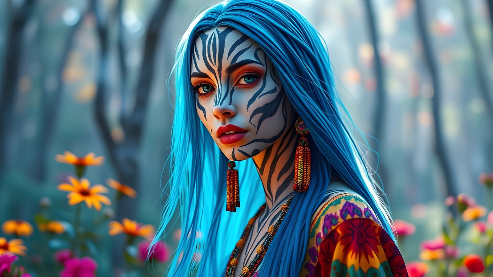 Ethereal Boho Goddess in Vibrant Forest