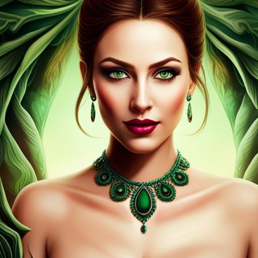 Beautiful Woman with Green Eyes and Name, Detailed Digital A...