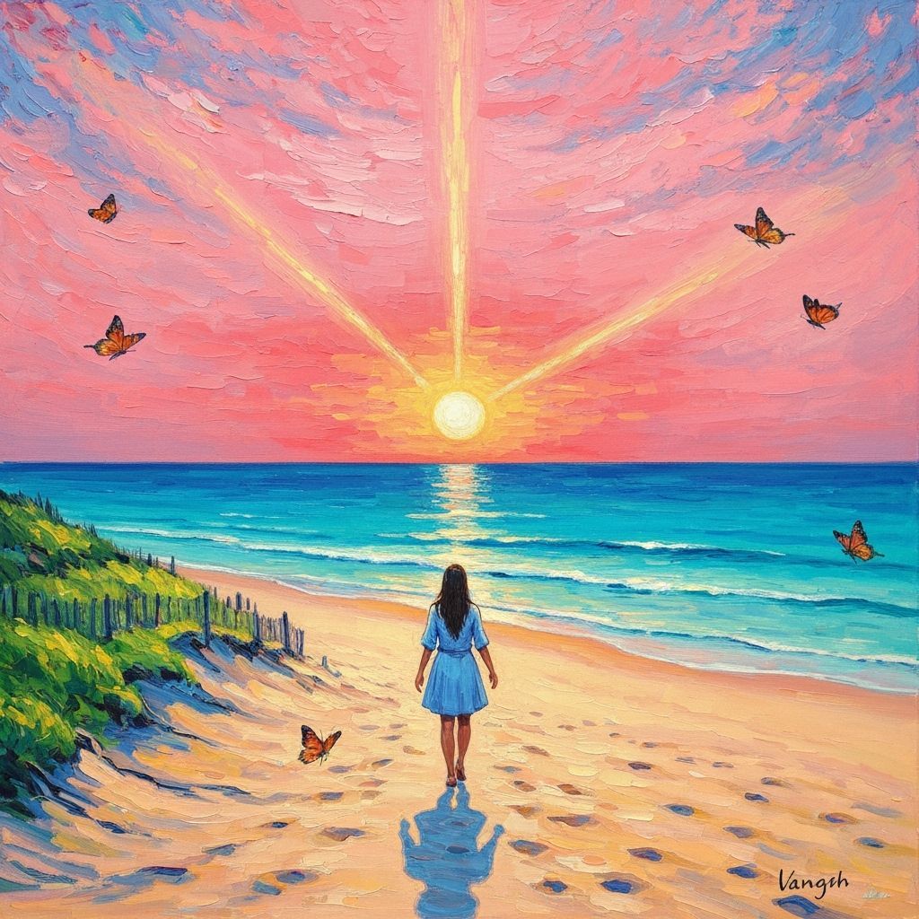 Sunset Beach Path in Expressive Van Gogh Style