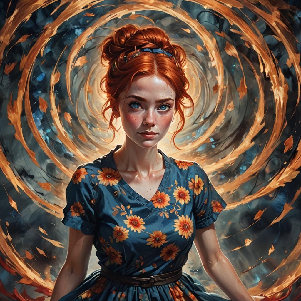 Mystical Woman Surrounded by Dark Energy Vortex