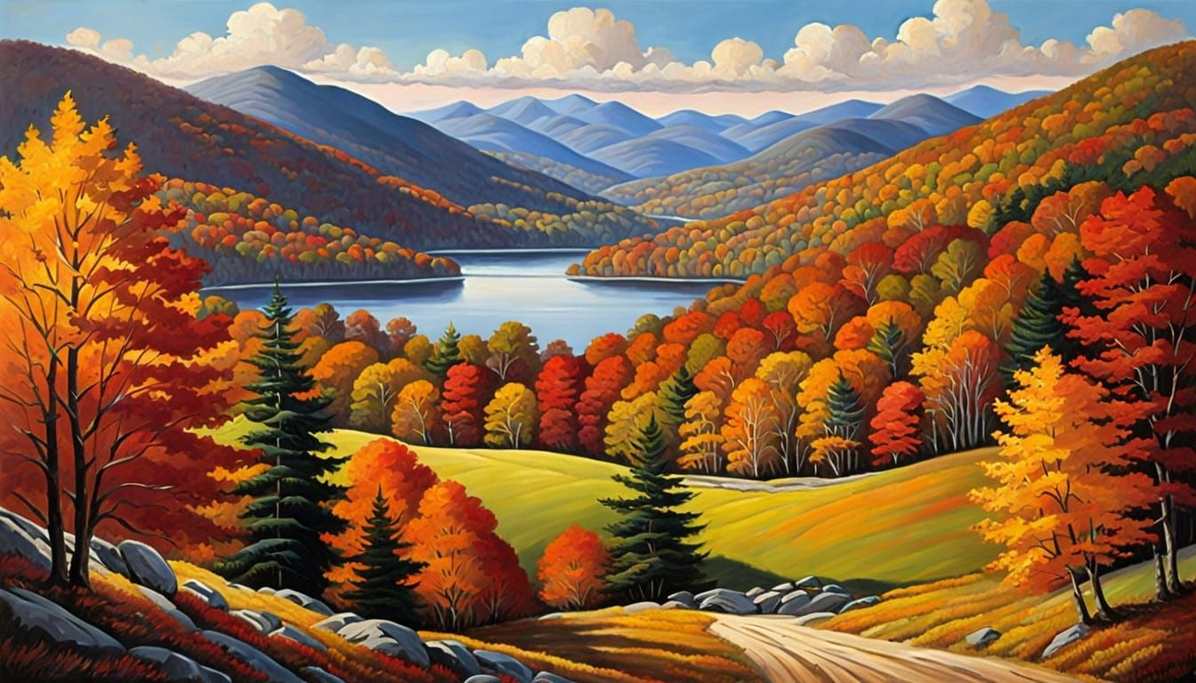 Vermont Autumn Hills Oil Painting in Bob Ross Style