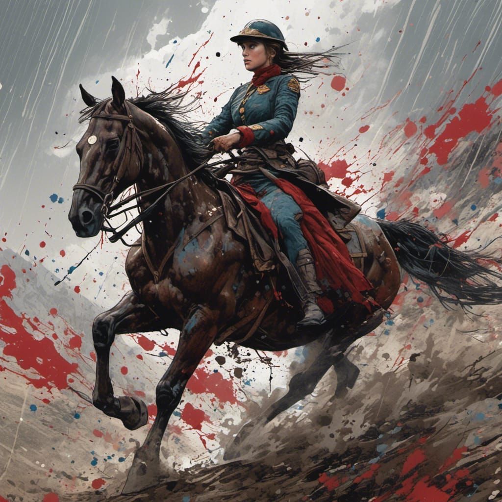 Civil War Soldier on Horseback in Splatter Graffiti Style