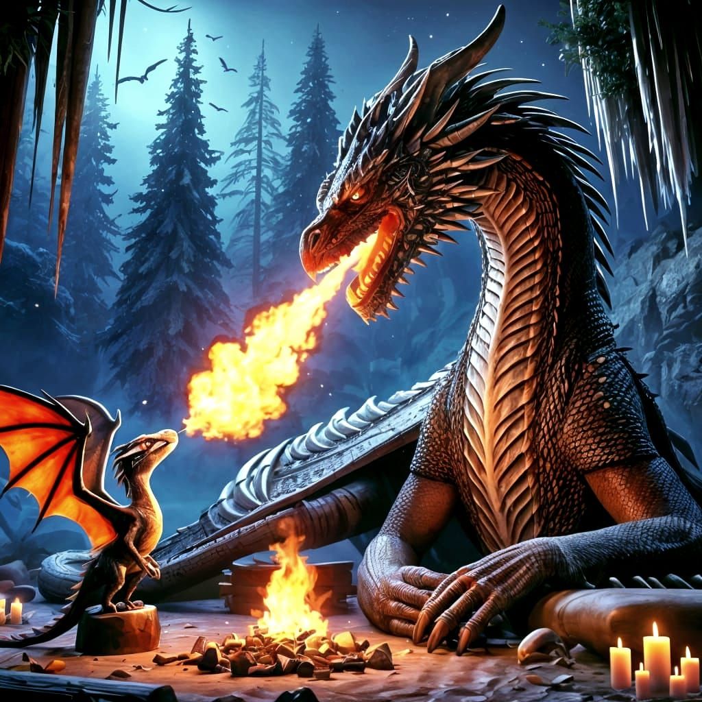 Dragon Teaches Baby to Breathe Fire