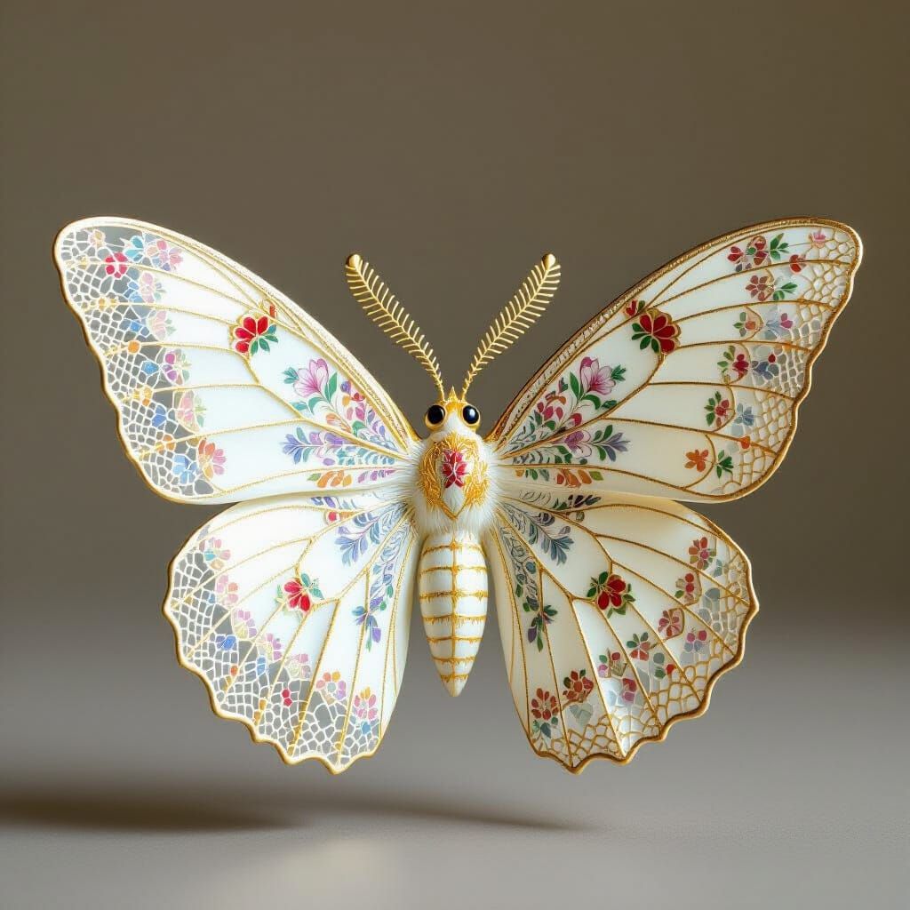 Golden lace moth made of exquisite high craftsmanship Porcel...