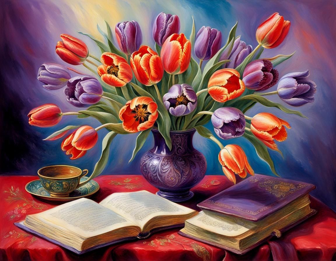 Pastel Tulips in Vase Still Life