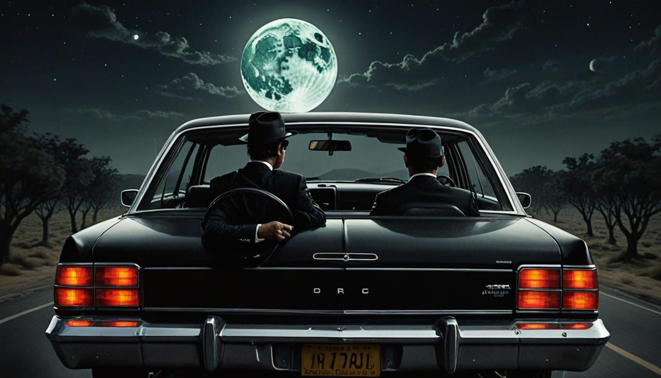 Men in Black Speeding Under Dark Moon