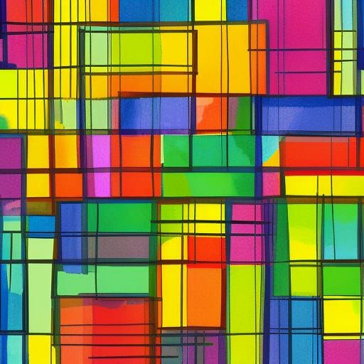 Rainbow Neon Squares Grid in Gouache Style