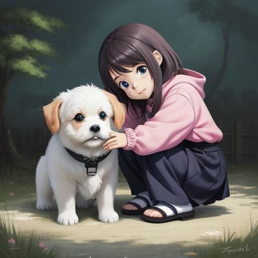Anime Style: Girl with Puppy, Manga Key Visual