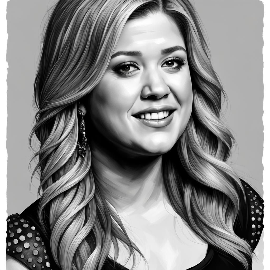 render a black and white high def portrait of Kelly Clarkson