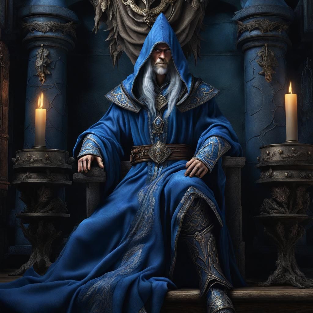 Blue Wizard Portrait in Warhammer Fantasy Style