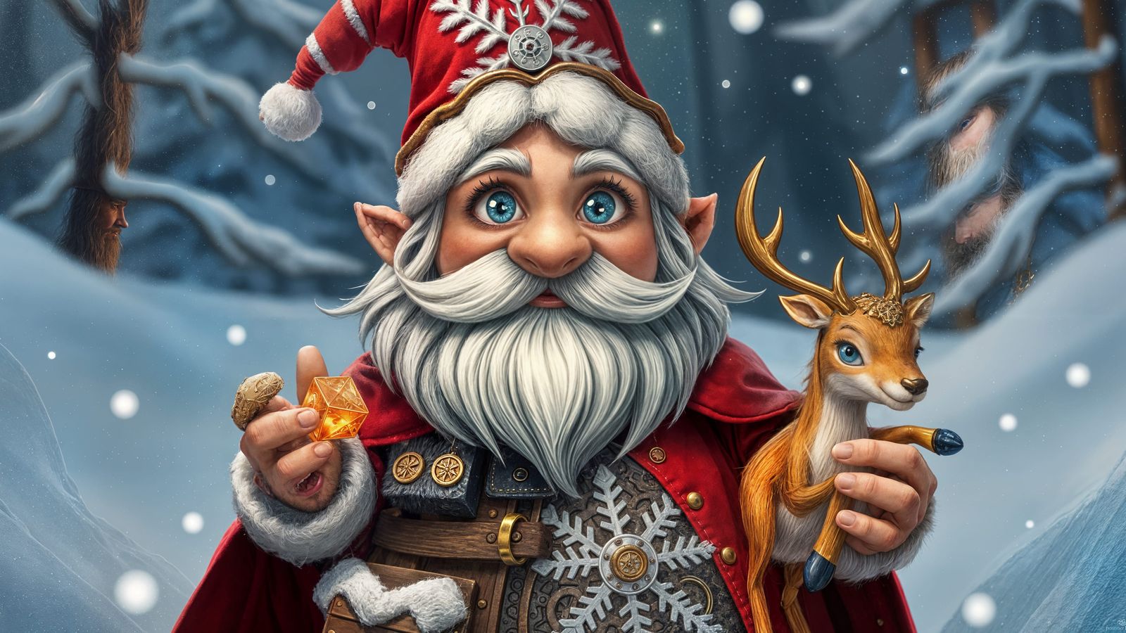 Jolly Gnome with Deer in Steampunk Style