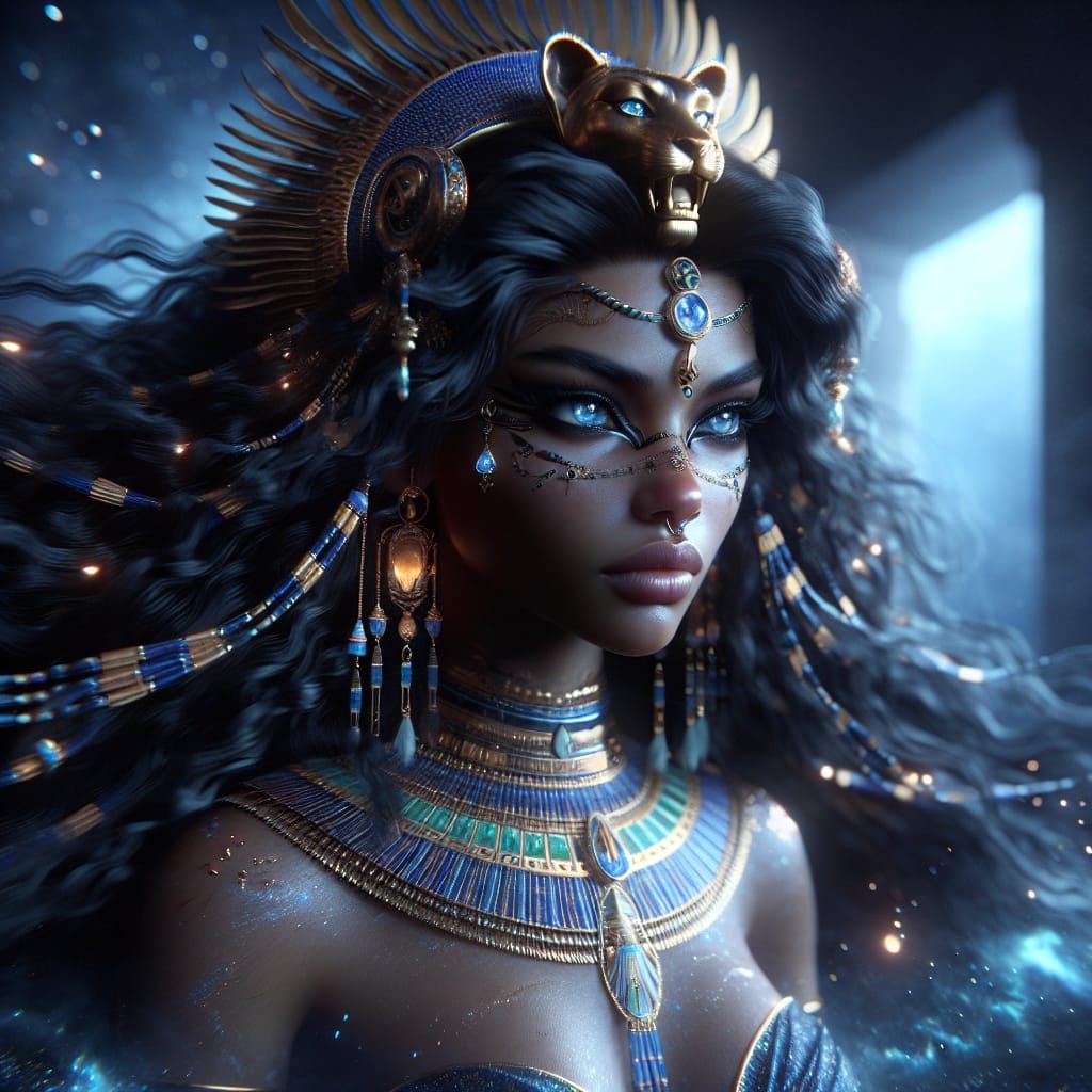 Pakhet: Ancient Egyptian Lion Goddess in Holographic Art