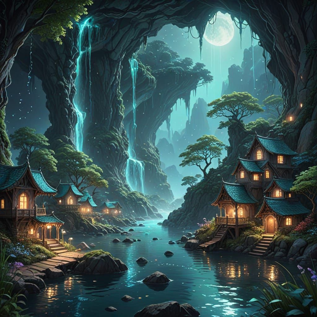 Starlight Fish in Floating Isle Rivers as Digital Painting