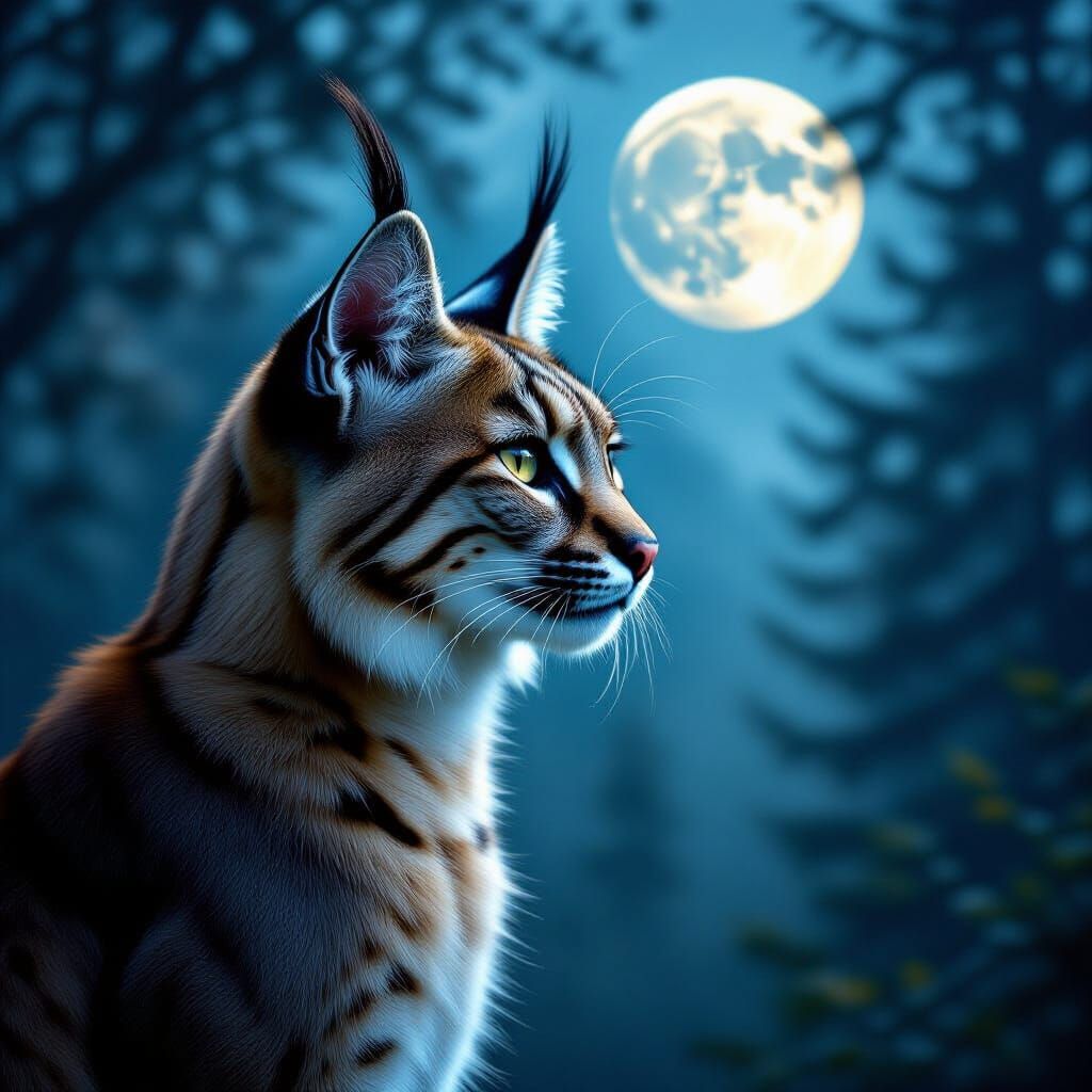 Mystical Caracal in Double Exposure Moonlight