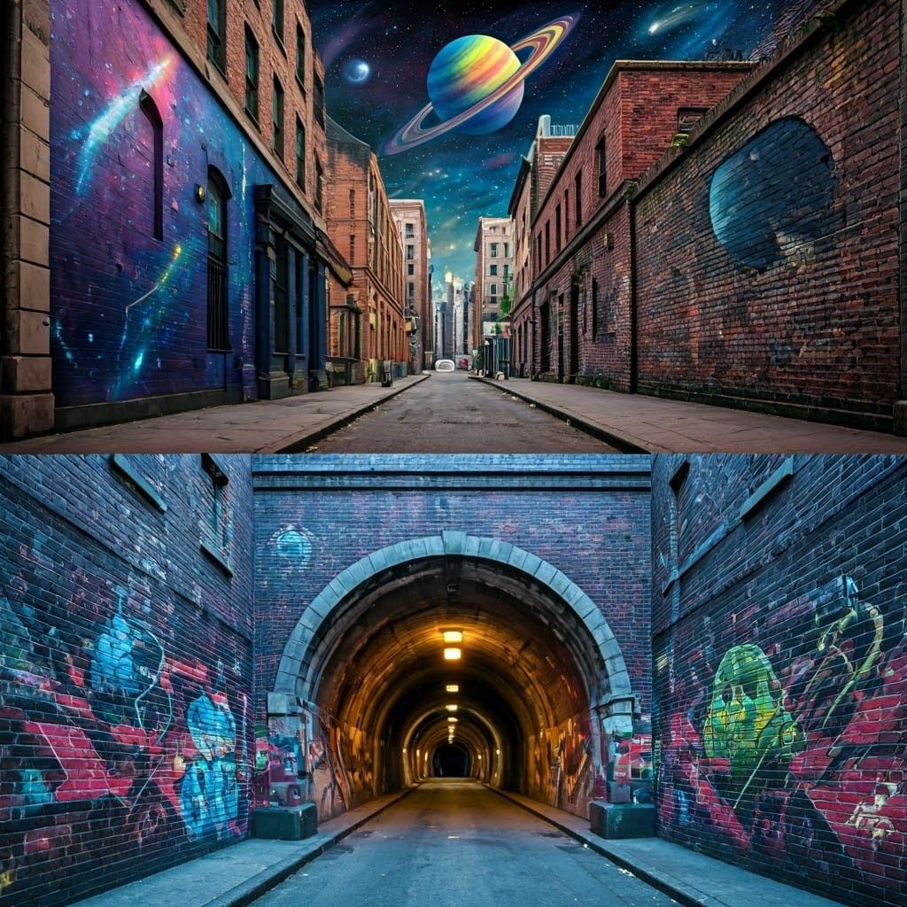 Cosmic Graffiti Murals in Futuristic Neon Style